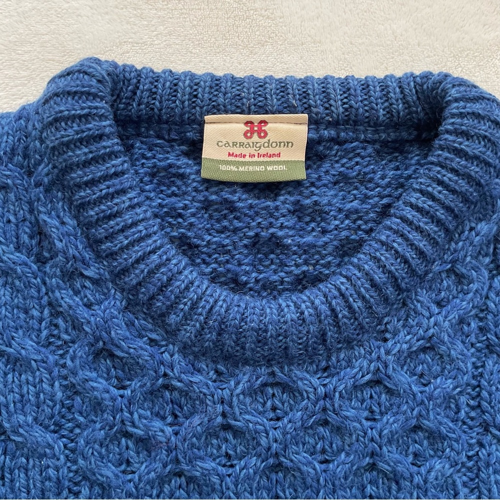Carraigdonn Merino Wool Irish Crewneck Aran Fisherman’s Cable Knit Sweater - Picture 4 of 11
